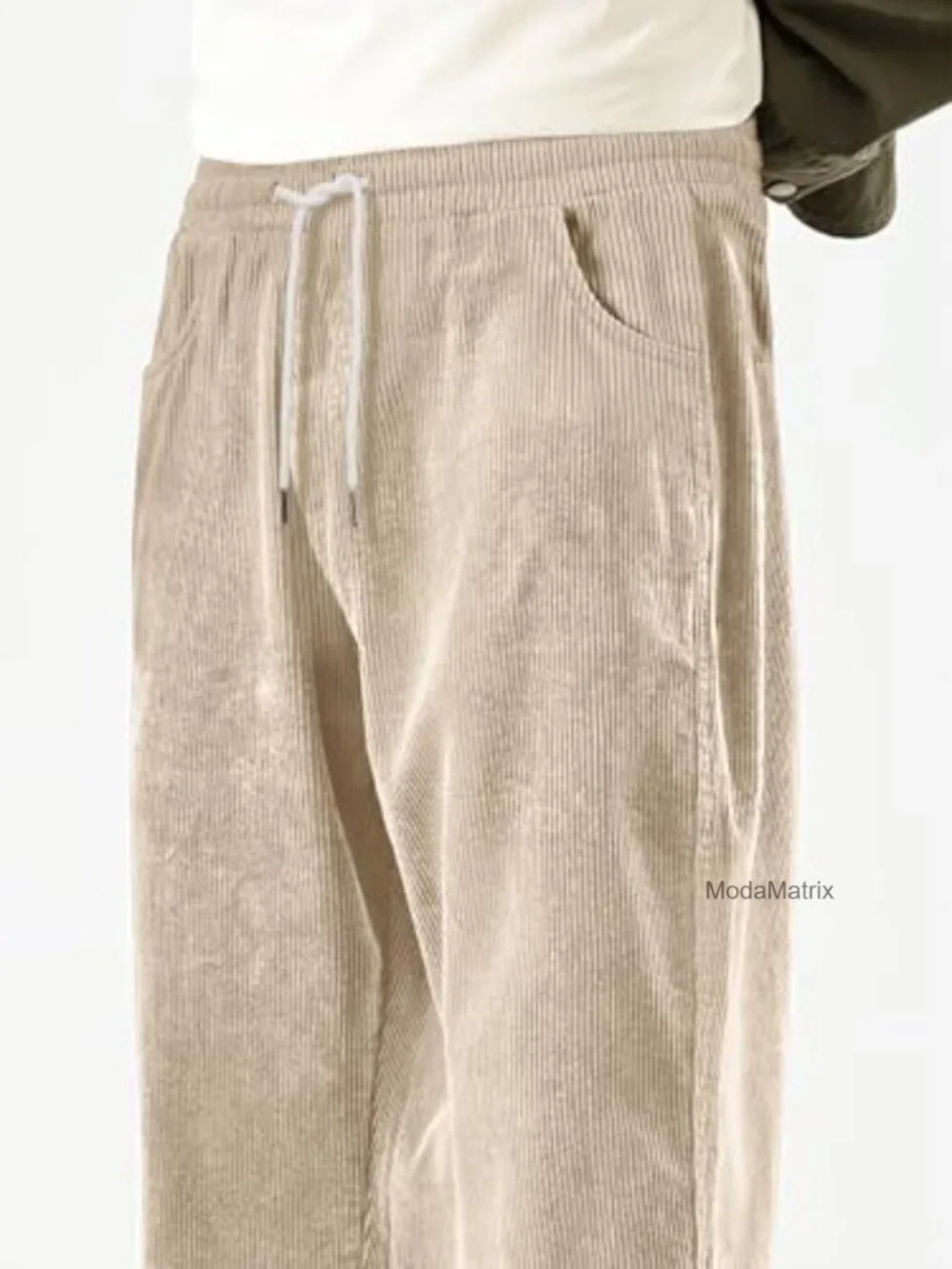 Men's Corduroy Pants Elastic Waist Drawstring Baggy Sweatpants Loose Fit